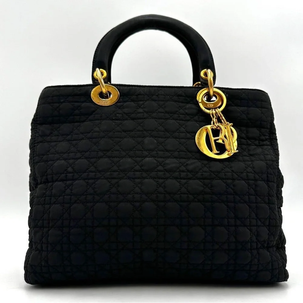 ❌SOLD❌Christian Dior Christian Dior Handbag Cannage Black Nylon Lady Dior - Picture 1 of 9